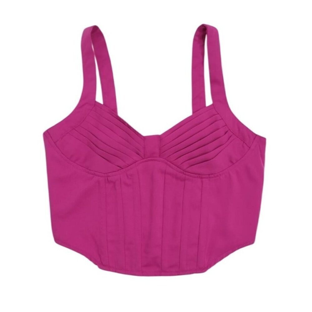 Pink Smocked Bustier Crop Top With Adjustable Straps & Ruched Back, Size S, NWT